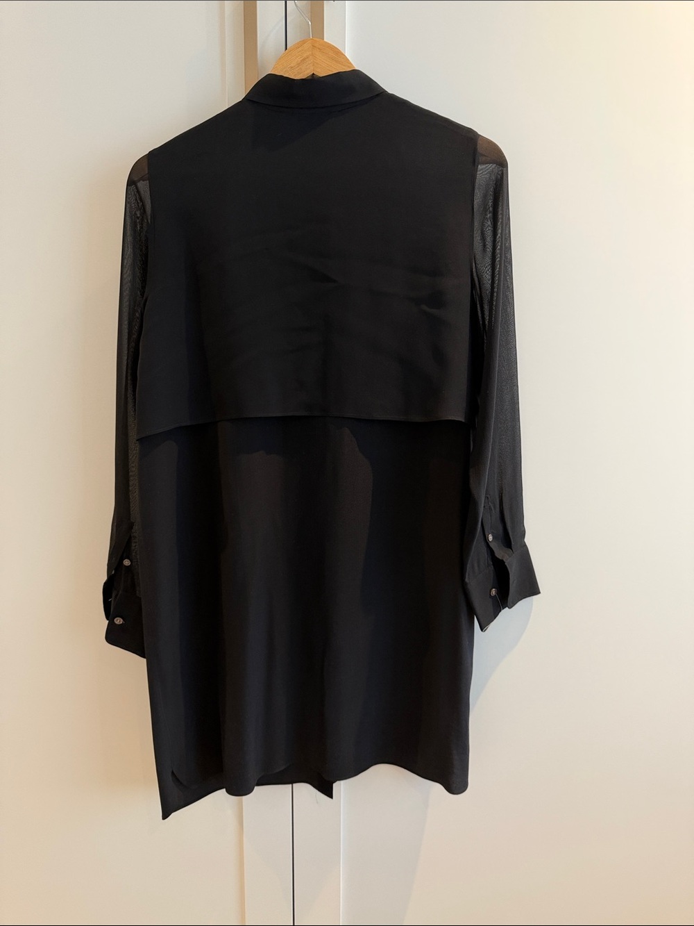 Club Monaco Black Long-Sleeve Sheer-Panel Shirt Dress - Picture 3 of 4
